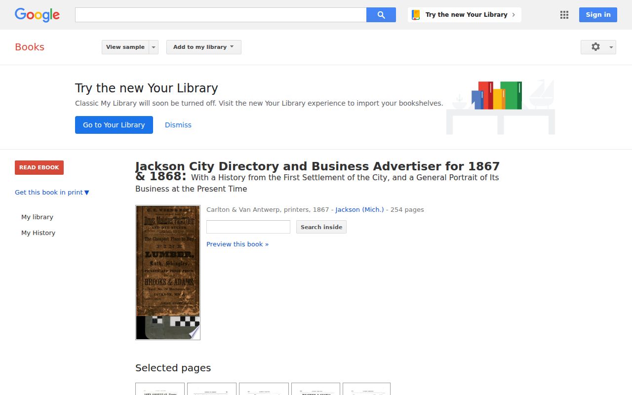Blackman Township city directory scan of the digitized 1867 Jackson directory