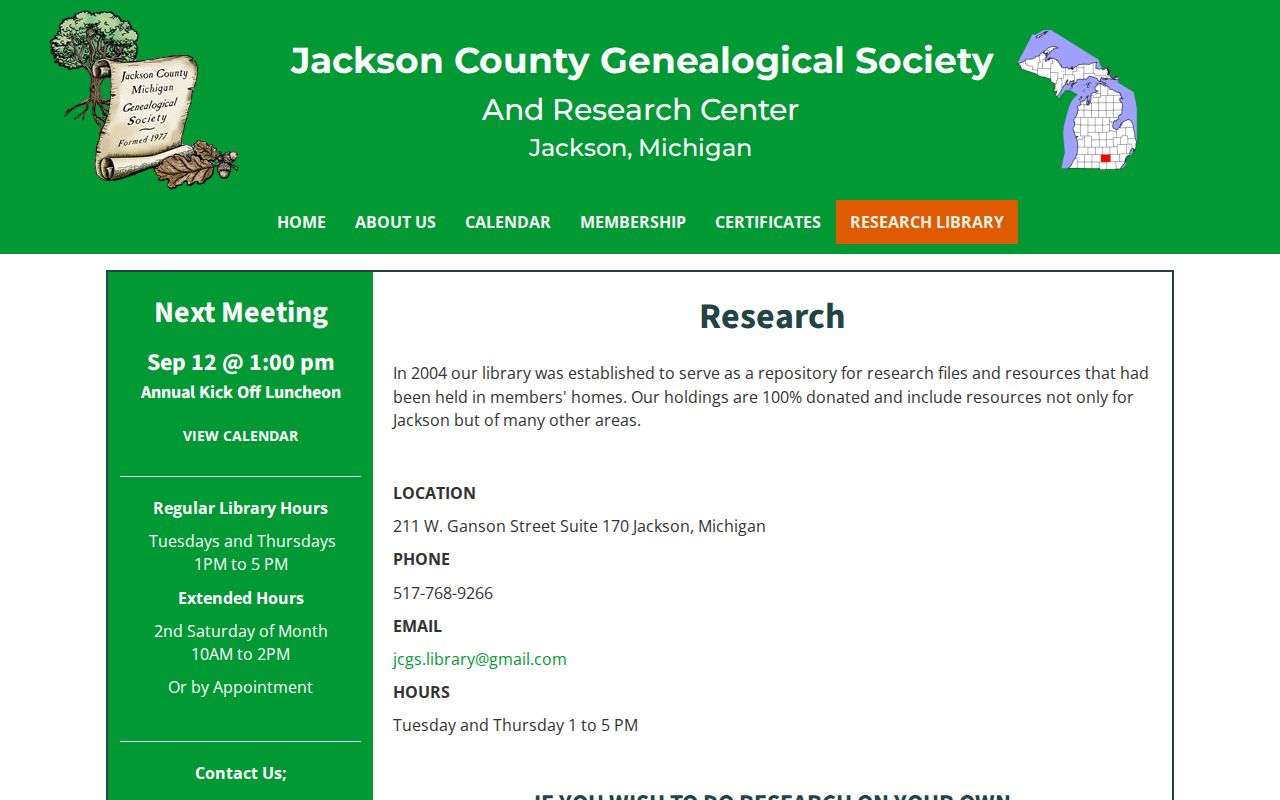 Blackman Township city directory holdings at Jackson County Genealogical Society