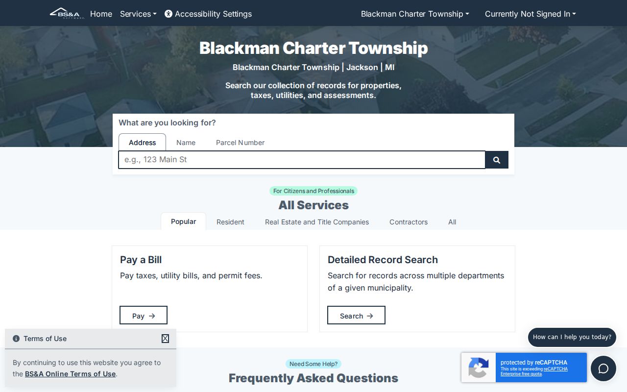 Blackman Township residents directory property search entry in BS and A Online