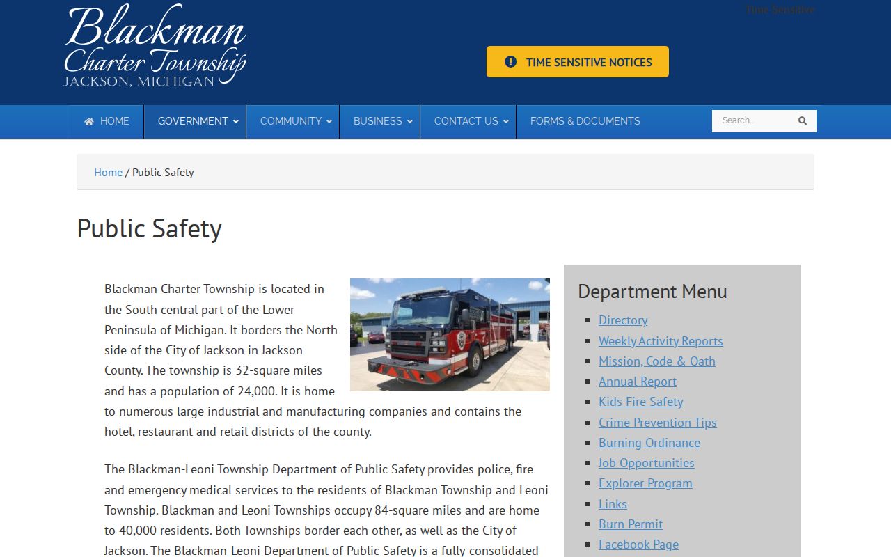 Blackman Township neighbors public safety service-area information